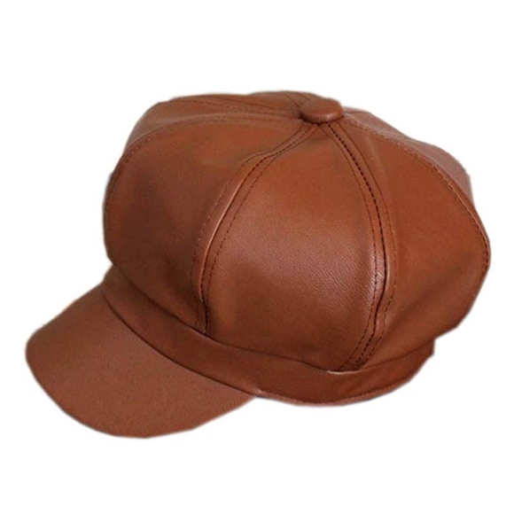 Idopy Accessories - PU Leather Vintage Style Cabbie Beret Hat
